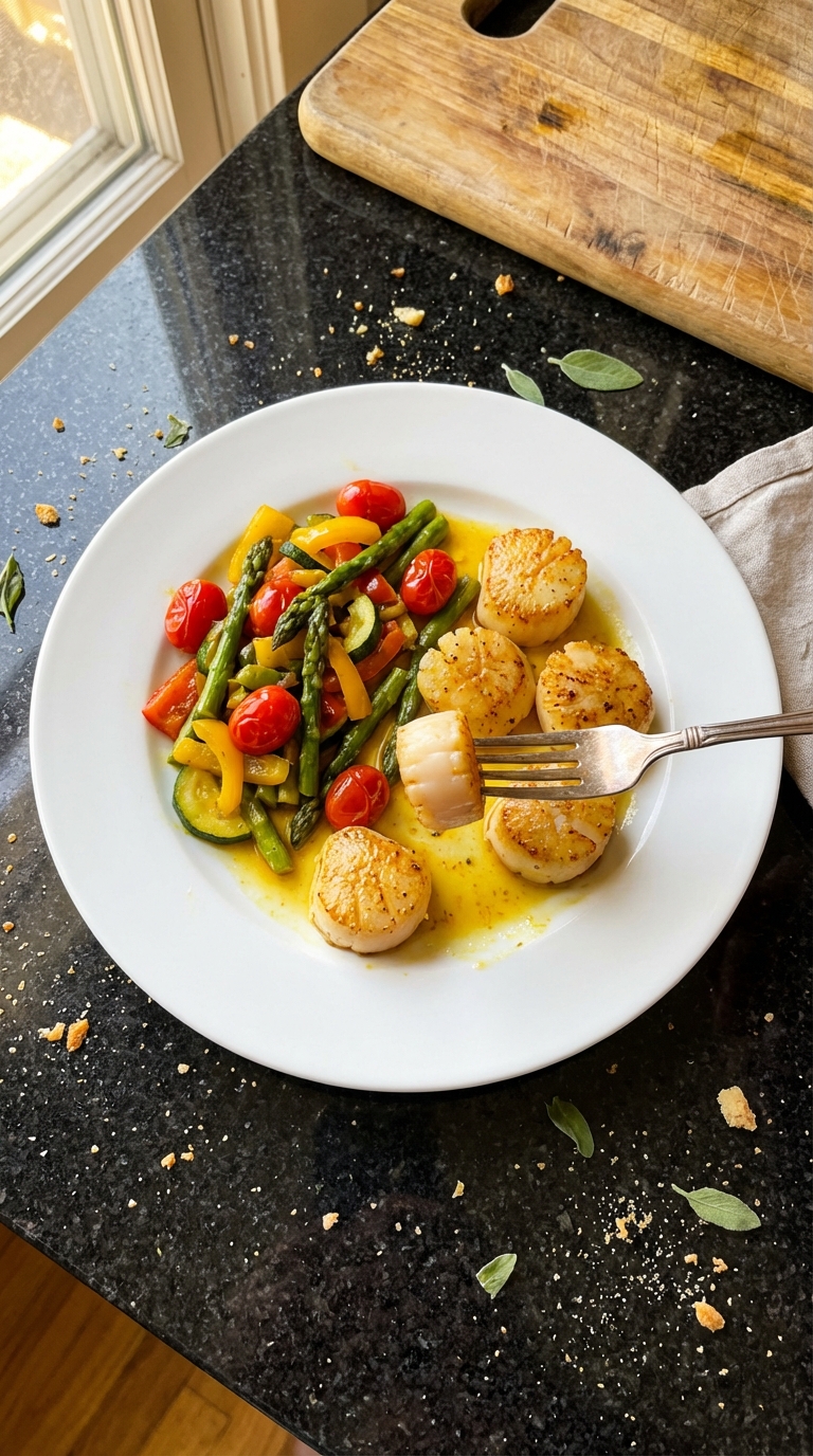Saffron Scallops with Vegetable Medley