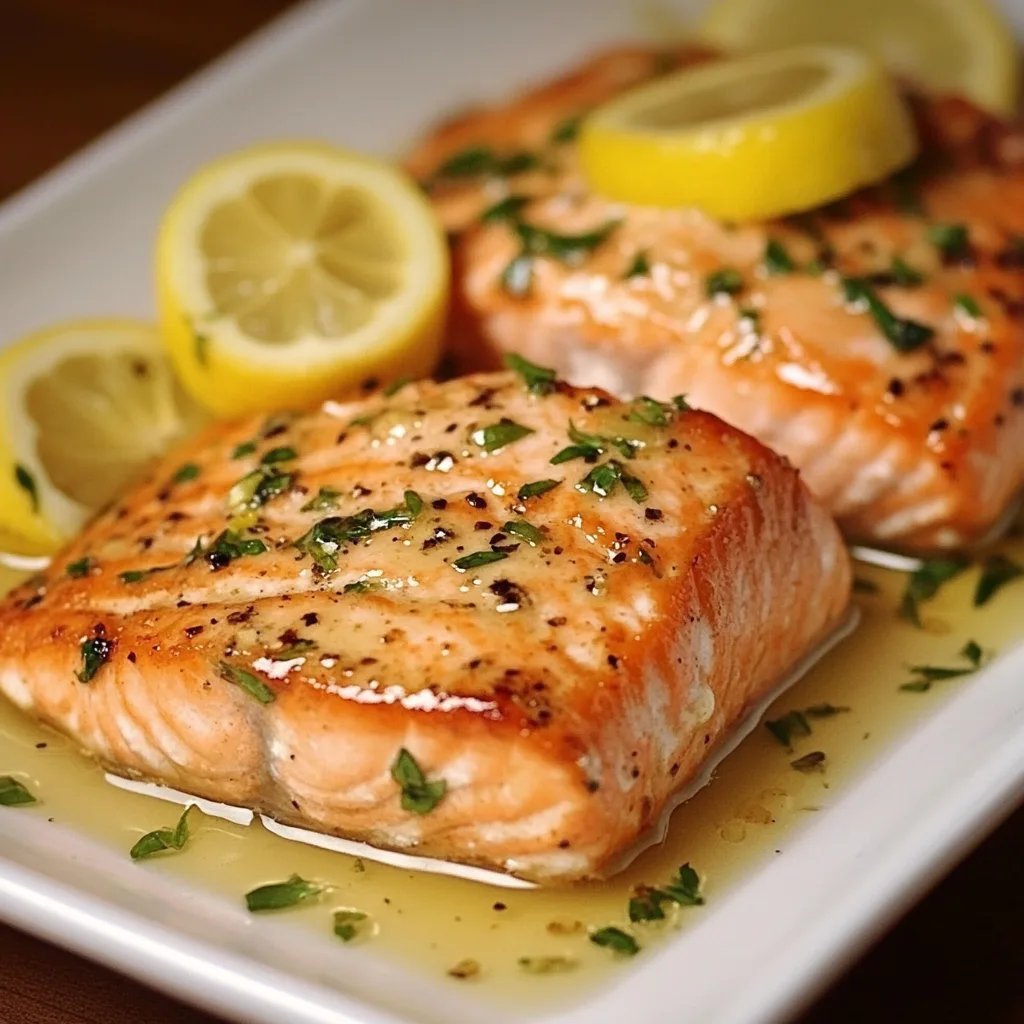Salmon with Garlic Lemon Butter Sauce